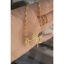 Özgür Takı 925 Ayar Gümüş 24 Ayar Altın Kaplama 3 Kişilik Aile Kolye