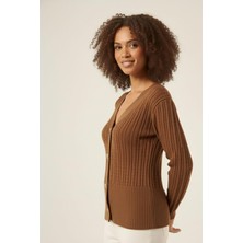 Ftz Women Kadın Saç Örgü Hırka  Kahve 25237