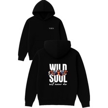 Vsrn Wıld Soul Tasarım Baskılı Oversize Siyah Kapüşonlu Sweatshirt