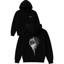 Vsrn Delikten Bakan Göz Tasarım Baskılı Oversize Siyah Kapüşonlu Sweatshirt