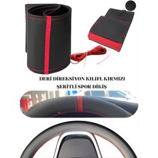 Ford Connect Deri Direksiyon Kılıfı Prime Kalite, Kırmızı Şeritli Spor Dikiş