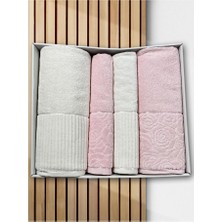 Çeyiz Diyarı Sevgi Hamam Takımı 4 Parça Krem - Pudra