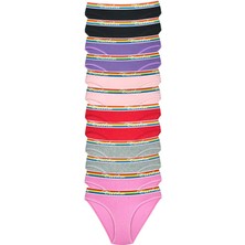 MELENERS 12 Adet Beli Renkli Lastik Pamuklu Kadın Slip Tutku Külot