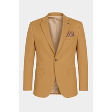 Plus Scorpion Camel Erkek Blazer Ceket – Esnek Comfort Kumaş, Italyan Kesim, Tek Düğmeli Slim Fit Şık Model