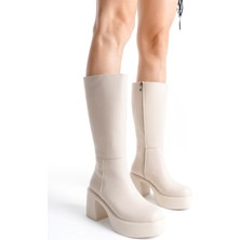 Ventes Kalın Taban Topuklu Fermuarlı Diz Altı Sade Klasik Kadın Çizme 914303-Z