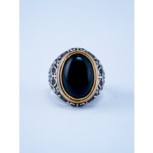 Yıldırım Şık Desenli Doğal Oniks Taşlı 925 Ayar Saf Gümüş Erkek Yüzük