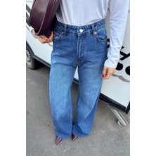 Sue Store Mavi Yıkamalı Wide Leg Jean