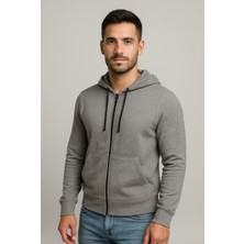 Axxel Erkek Gri Fermuarlı Kapüşonlu SWEATSHIRT-W1084