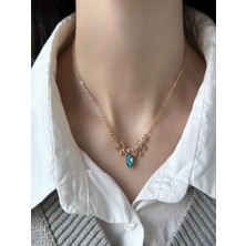 Alya's Aksesuar Geyik Boynuzu Detaylı Mavi Taşlı Kolye