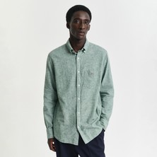 Gant Erkek Yeşil Regular Fit Düğmeli Yaka Keten Gömlek