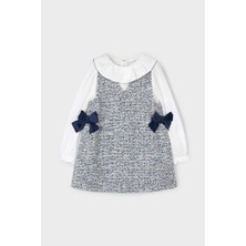 Mayoral Kız Çocuk Fiyonk Detaylı Tüvit Görünümlü Jile Elbise - Mavi