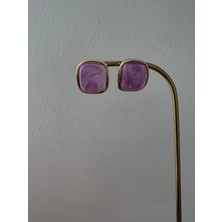 Marsel Mor Renkli Kare Düğme Model Gold Çelik Küpe