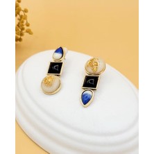 Nevoka Geometrik Simli Lacivert Marka Küpe