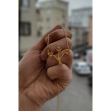 Özgür Takı 925 Ayar Gümüş 24 Ayar Altın Kaplama 3 Isimli Çınar Yapraklı Kolye