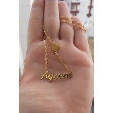 Özgür Takı 925 Ayar Gümüş 24 Ayar Altın Kaplama Isimli Kalpli Kolye