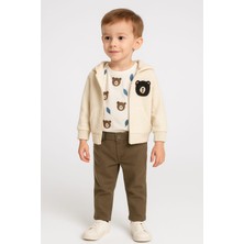 Gigi Giyim Ayıcık Nakışlı Kapüşonlu 3'lü Erkek Çocuk Takım