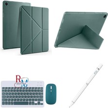 Galaxy Tab A9 Plus X210 11'' Uyumlu Standlı Kılıf Dokunmatik Kalem ve Klavye Mouse 3'lü Set Haki