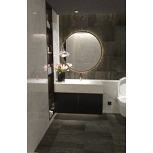 Wallover Design 60 cm Yuvarlak Duvar Aynası Kablosuz Pilli Ledli MDF Çerçeve ile Dekoratif Işıklı