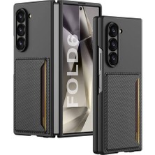 Zore Galaxy Z Fold 6 Karbonfiber Arka Yüzey Nxxa Kartlıklı Z-Kart Kıpta Sert Kapak-Siyah