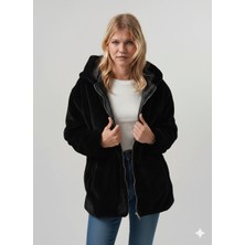 Pique Mısra Kadın Mont Kapüşonlu Kadın Peluş Rabit Mont