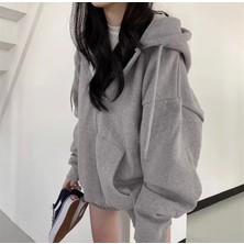 Punix Punıx Büyük Beden Özel Üretim Kapüşonlu Tam Fermuarlı Süper Bol Oversize Kadın Düz Renk Sweatshırt
