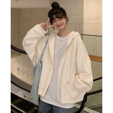 Punix Punıx Büyük Beden Özel Üretim Kapüşonlu Tam Fermuarlı Süper Bol Oversize Kadın Düz Renk Sweatshırt
