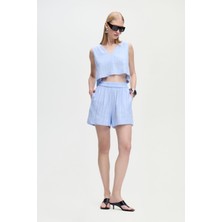 İkikız  Keten Karışımlı Çizgili Şort