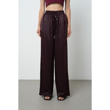 Orfeonegro Kadın Düz Renk Bağcık Detaylı Bol Paça Beli Lastikli Pantolon