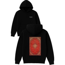 Vsrn Eski Türk Halı Deseni Tasarım Baskılı Oversize Siyah Kapüşonlu Sweatshirt