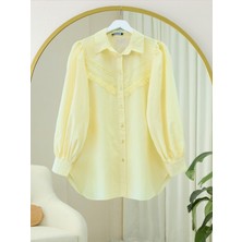 Mac Moda Güpür Püsküllü Ham Keten Balon Kol Gömlek