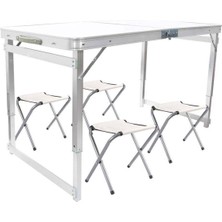 Storish Tabureli Deluxe Katlanabilir Piknik Masası Seti Gri