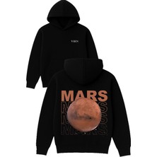 Vsrn Mars Mars Tasarım Baskılı Oversize Siyah Kapüşonlu Sweatshirt