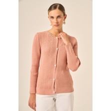 Ftz Women Inci ve Beyoğlu Detaylı Hırka  Pudra 25090