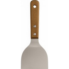 Ahşap Saplı Paslanmaz Çelik Spatula – 24CM Eğilimli Çok Amaçlı Mutfak Spatulası | Izgara, Burger, Sebze, Temizlik Için Profesyonel Metal Spatula