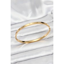 Claris 316L Çelik Gold Renk Zirkon Taşlı 65 mm İnce Kadın Kelepçe Bileklik