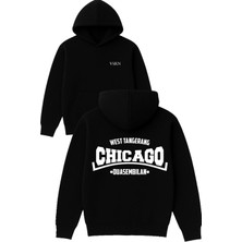Vsrn West Tangerang Chıcago Tasarım Baskılı Oversize Siyah Kapüşonlu Sweatshirt