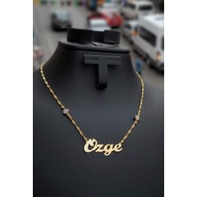 Özgür Takı 925 Ayar Gümüş 24 Ayar Altın Kaplama 40 cm Uzunlukta İsimli Kolye İki Nazar Boncuğu