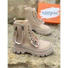 Surpie Shoes Çocuk Bot, Sıcak Astar Esnek Yüksek Taban Fermuarlı Cırtlı Düz Topuklu