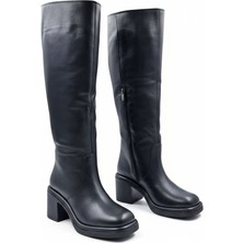 Cassido C1235 Hakiki Deri 6 cm Topuk Kadın Diz Altı Siyah Çizme