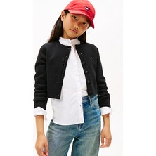 Tommy Hilfiger Kız Çocuk Slim Fit Pullu Bisiklet Yaka Hırka - Siyah