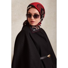 Lêvi D'or Siyah - Bordo Kalın Çizgili Twill İpek Eşarp