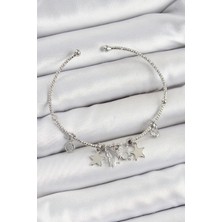 Claris Pirinç Zirkon Taşlı Kelebek Ve Yıldız Model Gümüş Renk Charm Bileklik