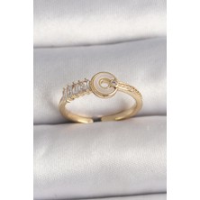 Claris Pirinç Gold Renk Zirkon Taşlı Ayarlanabilir Kadın Yüzük