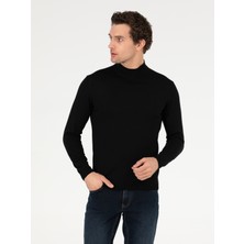 Cacharel Erkek Siyah Regular Fit Yarım Balıkçı Basic Triko Kazak 50257265-VR046