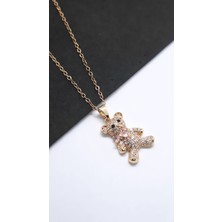 Serenity Peluş Ayı Figürlü Zirkon Taşlı Çelik Kolye
