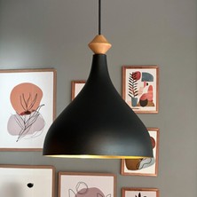 Bamyum Uzun Siyah Tekli Sarkıt Ahşap Q Başlık Avize Salon Mutfak Cafe Restoran Lamba Çocuk Oda Avize