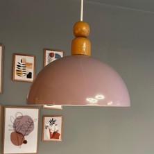 Bamyum Yimpi Lila Kalın Ahşap Boncuk Başlık Avize Tekli Sarkıt Salon Dekoratif Aydınlatma Pastane