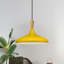 Bamyum Açık Sarı Ahşap Huni Tekli Avize Sarkıt Salon Mutfak Cafe Butik Lamba Aydınlatma Avizeler