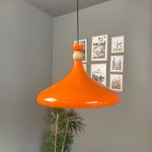 Bamyum Parlak Turuncu Ahşap Şapka Tekli Avize Sarkıt Salon Mutfak Cafe Butik Lamba Aydınlatma Avizeler