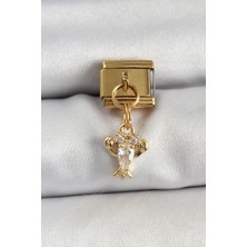 Claris 316L Çelik Sallantılı Zirkon Taşlı Yengeç Model Gold Renk Nomination Charm